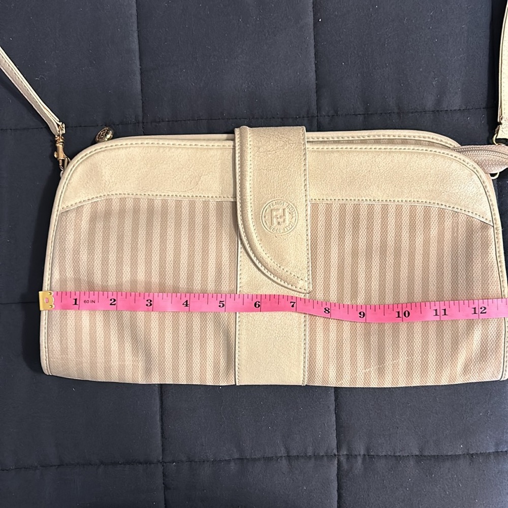 Vintage Fendi Cream Beige Cross Body or Clutch Leather/Fabric Handbag & Dust Bag - Picture 12 of 17